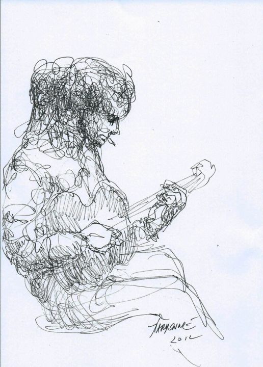Drawing titled "guitariste" by Claude Hardenne, Original Artwork