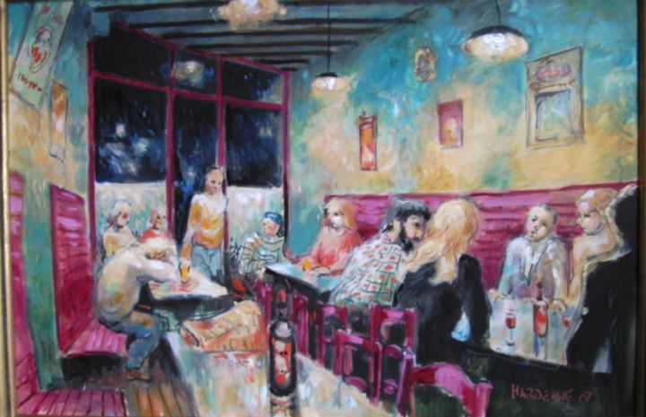 Pittura intitolato "café de nuit" da Claude Hardenne, Opera d'arte originale