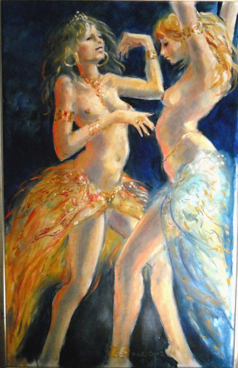 Painting titled "Deux danseuses" by Claude Hardenne, Original Artwork
