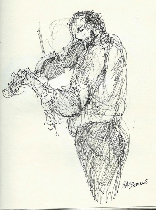 Drawing titled "Le bal country" by Claude Hardenne, Original Artwork
