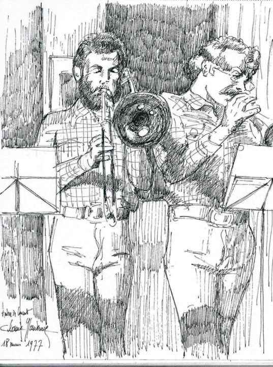 Drawing titled "Tromboniste et trom…" by Claude Hardenne, Original Artwork