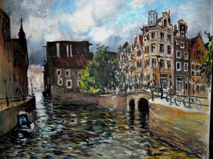 Ζωγραφική με τίτλο "Amsterdam" από Claude Hardenne, Αυθεντικά έργα τέχνης