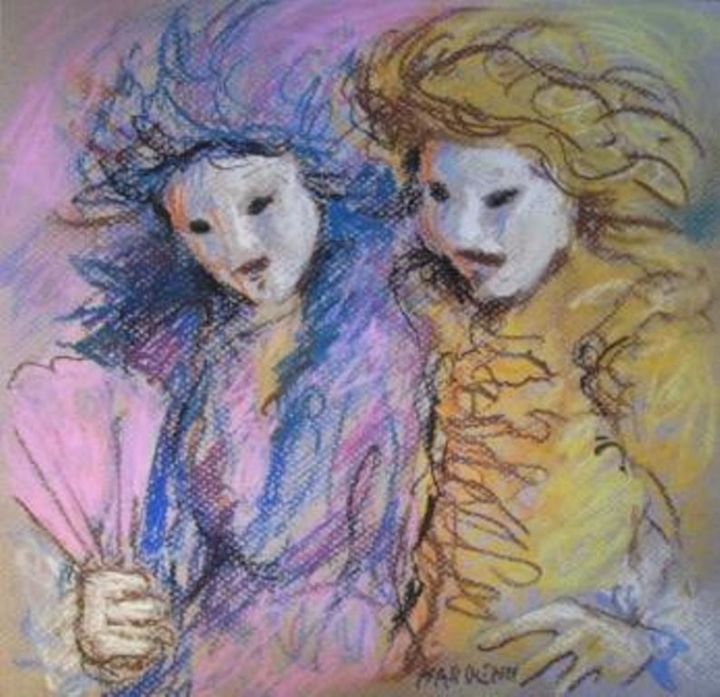 Peinture intitulée "Deux masques" par Claude Hardenne, Œuvre d'art originale