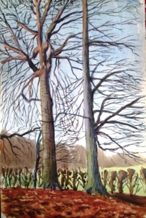 Painting titled "Arbres d'hiver" by Claude Hardenne, Original Artwork