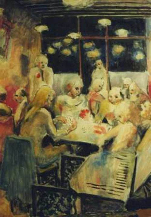 Painting titled "Café de nuit; le po…" by Claude Hardenne, Original Artwork