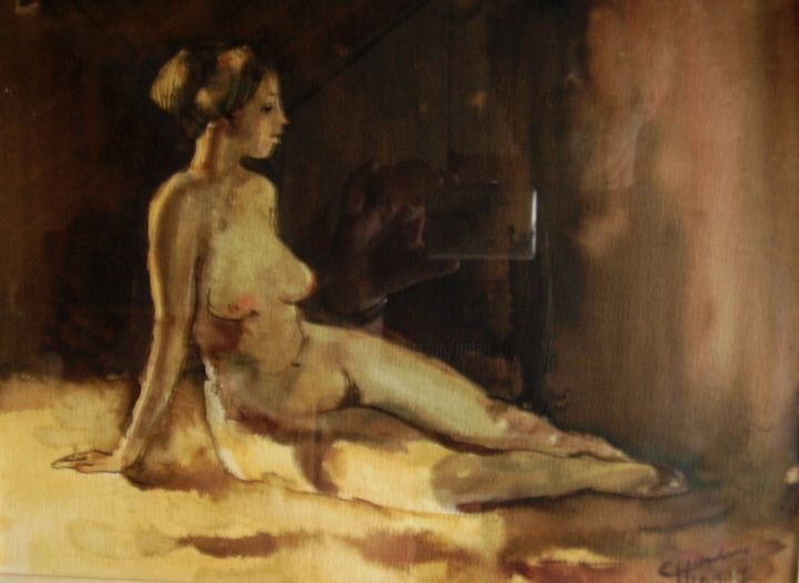 Malerei mit dem Titel "Nu d'après modèle" von Claude Hardenne, Original-Kunstwerk