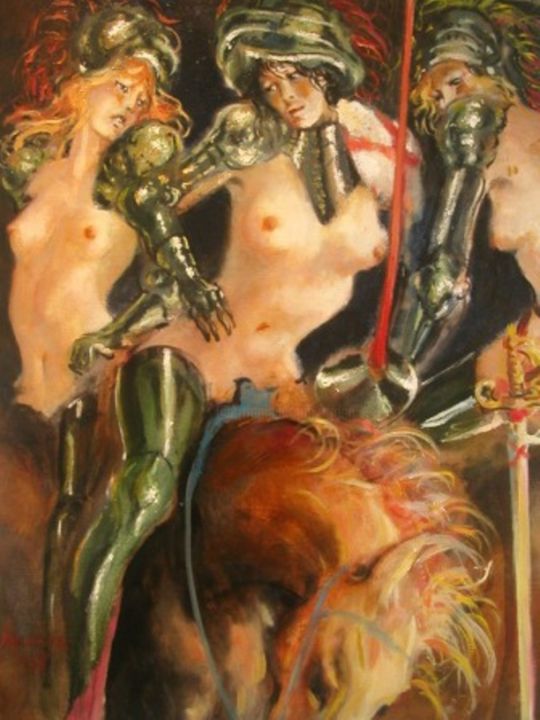 Painting titled "Trois chevalières" by Claude Hardenne, Original Artwork