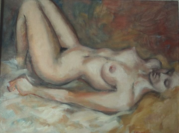 Painting titled "nu allongé" by Claude Hardenne, Original Artwork