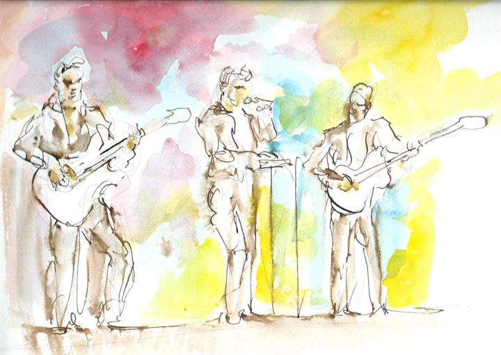 Drawing titled "MUSICIENS" by Claude Hardenne, Original Artwork