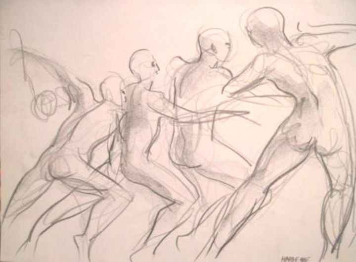 Drawing titled "Mouvement décomposé" by Claude Hardenne, Original Artwork