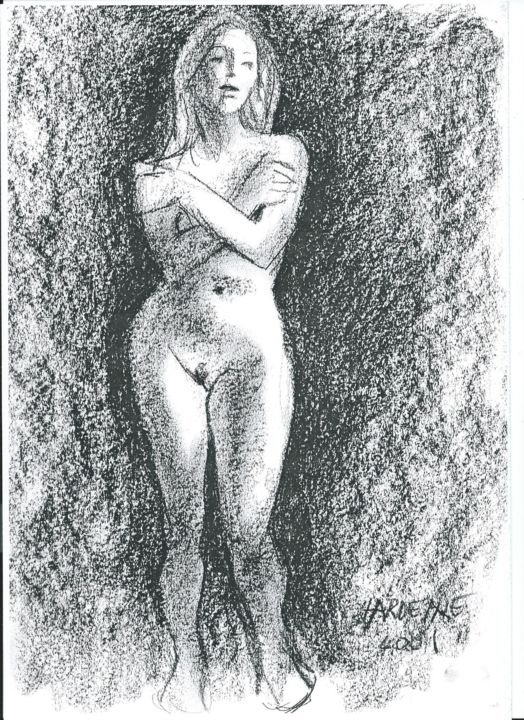 Drawing titled "Vénus pudica" by Claude Hardenne, Original Artwork