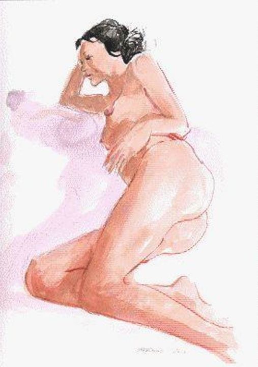 Painting titled "songeuse" by Claude Hardenne, Original Artwork, Watercolor
