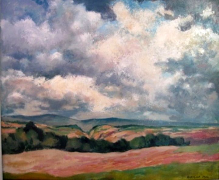 Peinture intitulée "Au loin la vallée d…" par Claude Hardenne, Œuvre d'art originale, Huile