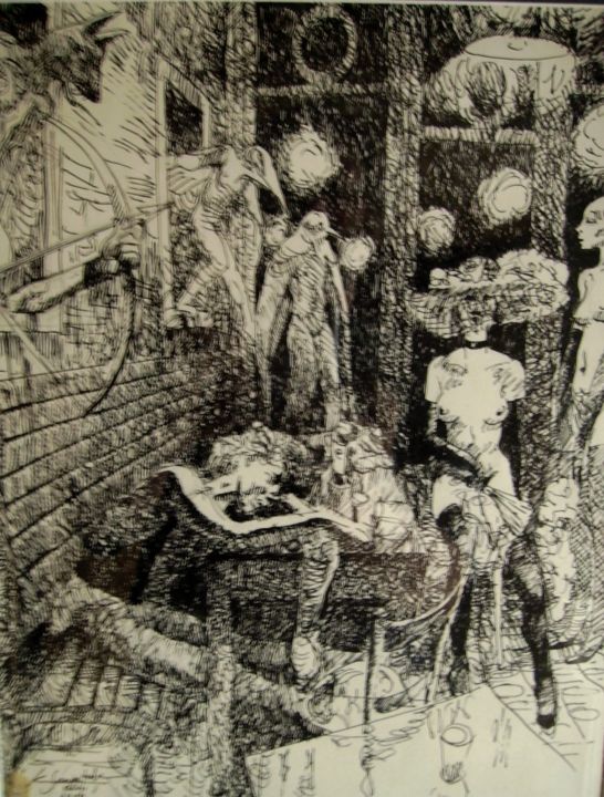 Desenho intitulada "Les visiteurs du so…" por Claude Hardenne, Obras de arte originais