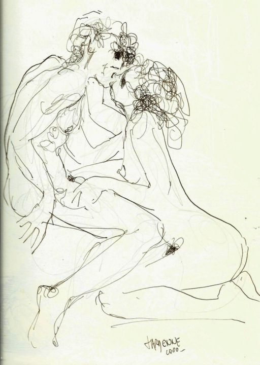 Drawing titled "Couple amoureux" by Claude Hardenne, Original Artwork