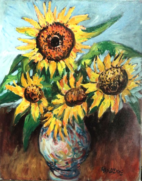 Painting titled "Tournesols" by Claude Hardenne, Original Artwork, Oil