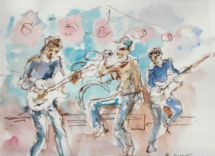 图画 标题为“groupe rock” 由Claude Hardenne, 原创艺术品