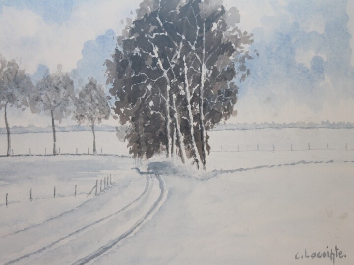 Malarstwo zatytułowany „paysage de neige” autorstwa Claude Lacointe, Oryginalna praca, Akwarela