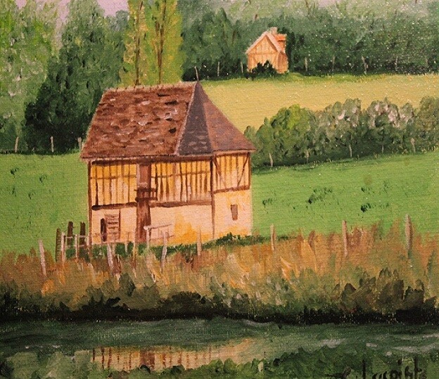 Painting titled "paysage normand" by Claude Lacointe, Original Artwork, Acrylic