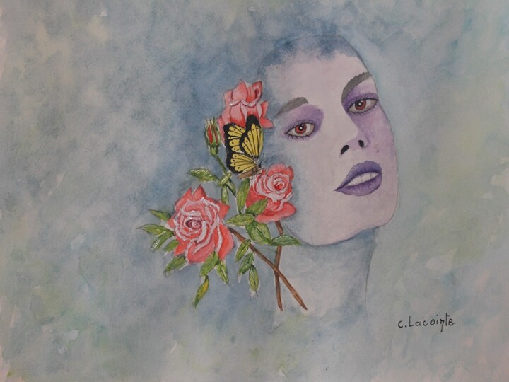 "visage aux roses(2)" başlıklı Tablo Claude Lacointe tarafından, Orijinal sanat, Suluboya