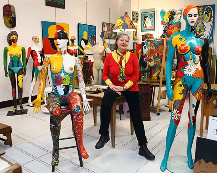 「Me and my mannequins」というタイトルの彫刻 Claude Laurentによって, オリジナルのアートワーク, アクリル