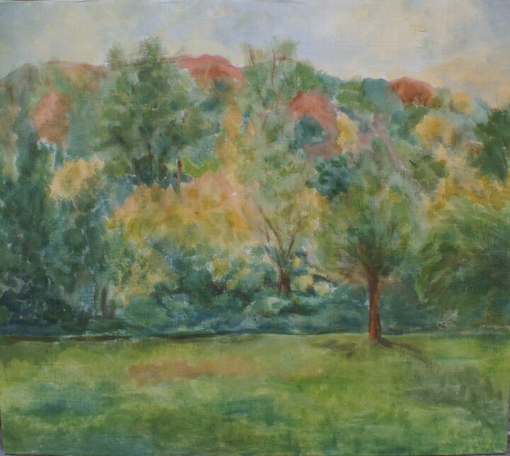 Painting titled "parc 3" by Claude Legrain, Original Artwork, Tempera Mounted on Wood Panel