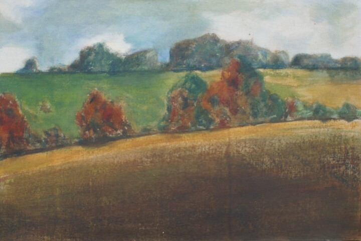 Painting titled "campagne 1" by Claude Legrain, Original Artwork, Tempera Mounted on Wood Panel