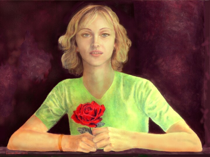 Digitale Kunst mit dem Titel "ODILE à la rose" von Lucenthos, Original-Kunstwerk, Digitale Malerei