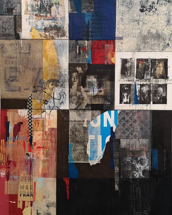 Collages titled "Pieces of Life" by Claude Lieber, Original Artwork, Collages Mounted on Wood Stretcher frame