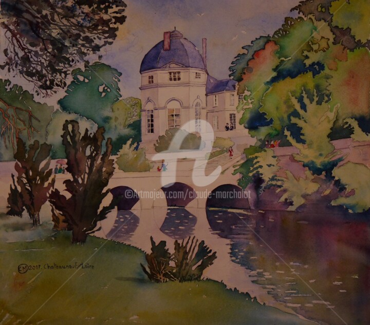 Painting titled "Châteauneuf sur Loi…" by Claude Marchalot, Original Artwork, Watercolor