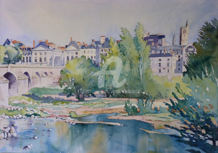 Painting titled "Orléans, vue généra…" by Claude Marchalot, Original Artwork, Watercolor