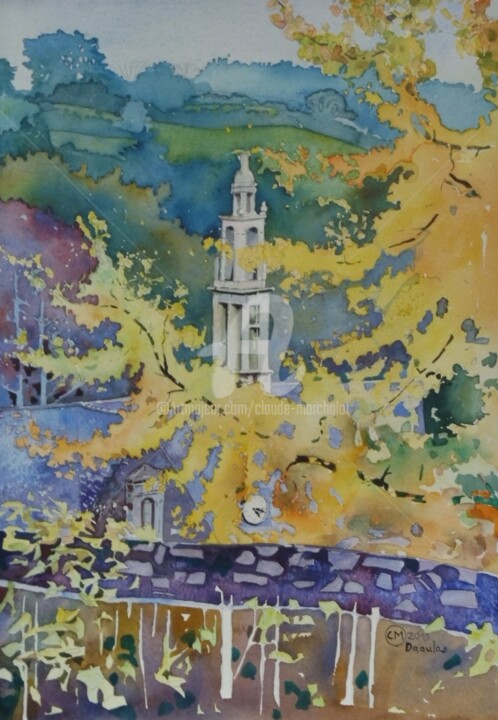 Painting titled "Daoulas, la chapell…" by Claude Marchalot, Original Artwork, Watercolor Mounted on Other rigid panel