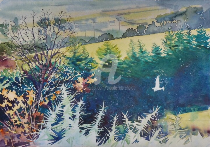 Painting titled "Campagne, Hôpital C…" by Claude Marchalot, Original Artwork, Watercolor