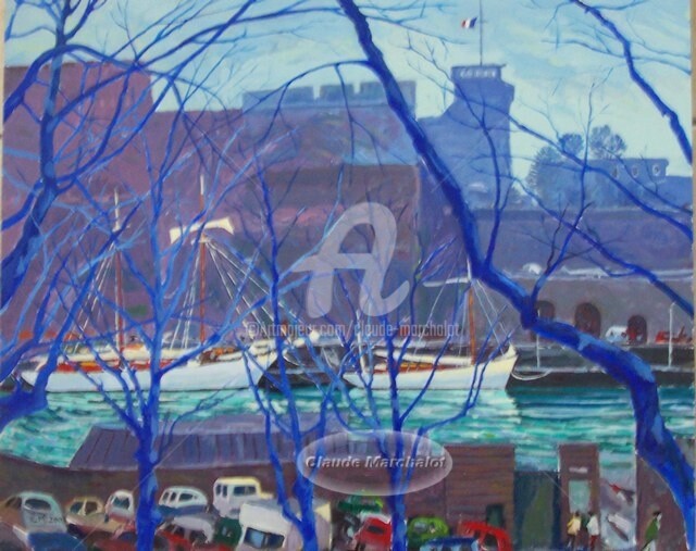 Painting titled "Penfeld Brest: port…" by Claude Marchalot, Original Artwork, Oil