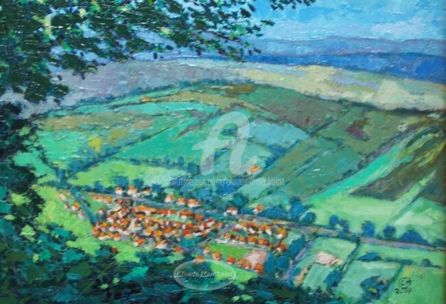Painting titled "Paysage d'Auvergne" by Claude Marchalot, Original Artwork, Oil