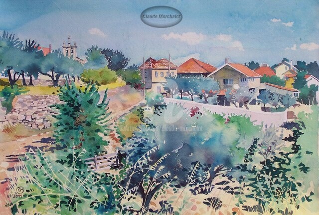 Painting titled "En route vers la va…" by Claude Marchalot, Original Artwork, Watercolor