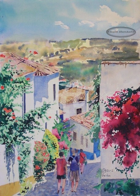 Painting titled "Ruelle d'Obidos, Po…" by Claude Marchalot, Original Artwork, Oil