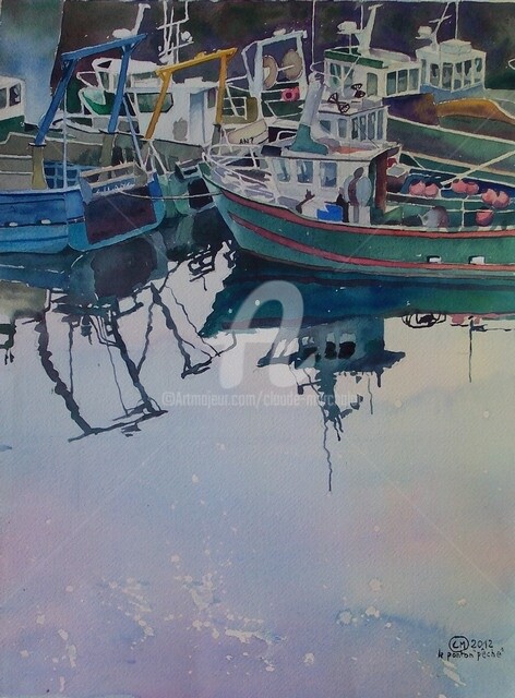 Peinture intitulée "Le ponton des pêche…" par Claude Marchalot, Œuvre d'art originale, Aquarelle