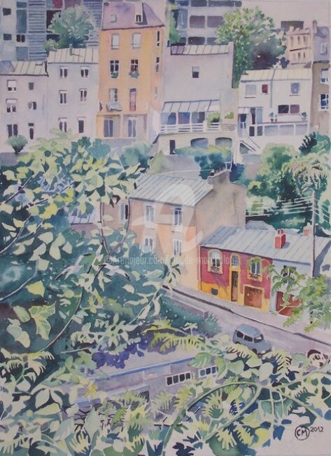 Painting titled "Brest, le Forestou" by Claude Marchalot, Original Artwork, Watercolor
