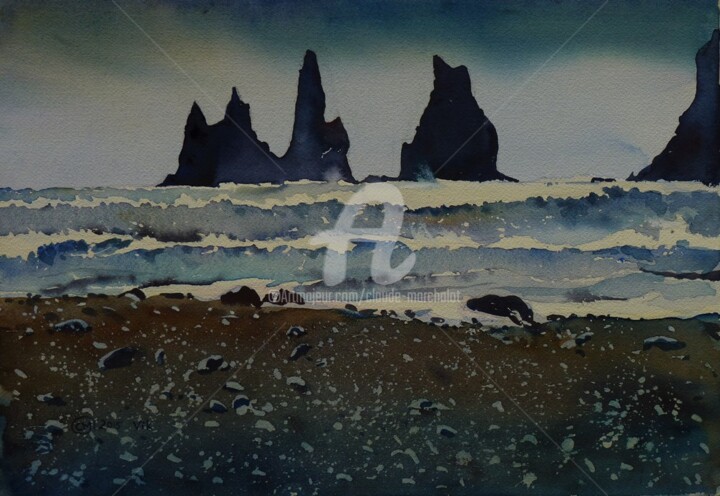 Painting titled "Vik" by Claude Marchalot, Original Artwork, Watercolor