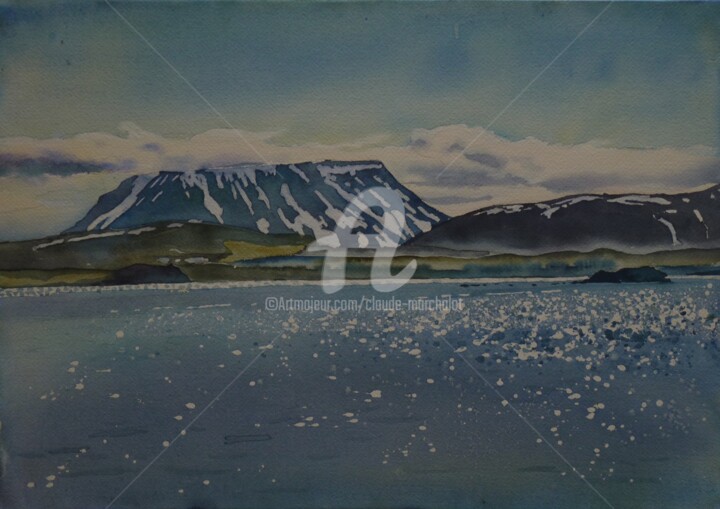 Pintura titulada "Le lac Myvatn" por Claude Marchalot, Obra de arte original, Acuarela
