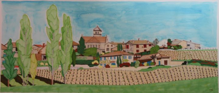 Desenho intitulada "Village de DAVAYE (…" por Claude Martine Jeannoel, Obras de arte originais
