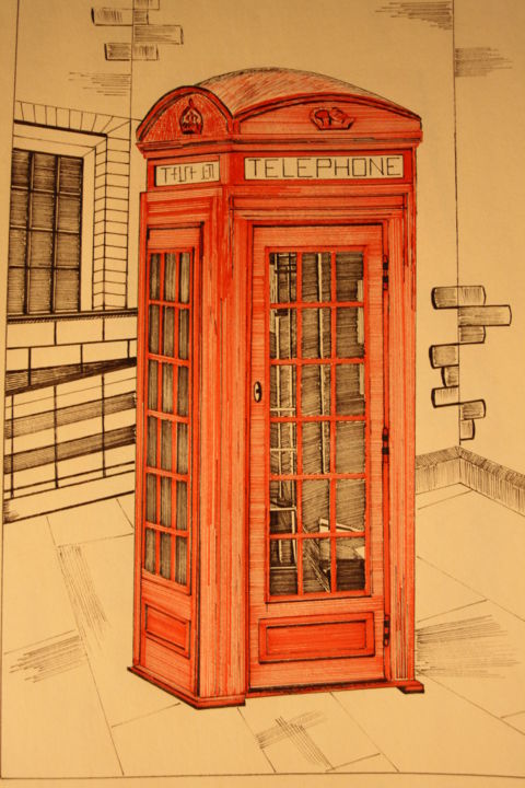 londres (GB) cabine téléphonique (DESSINS encre - N°1)