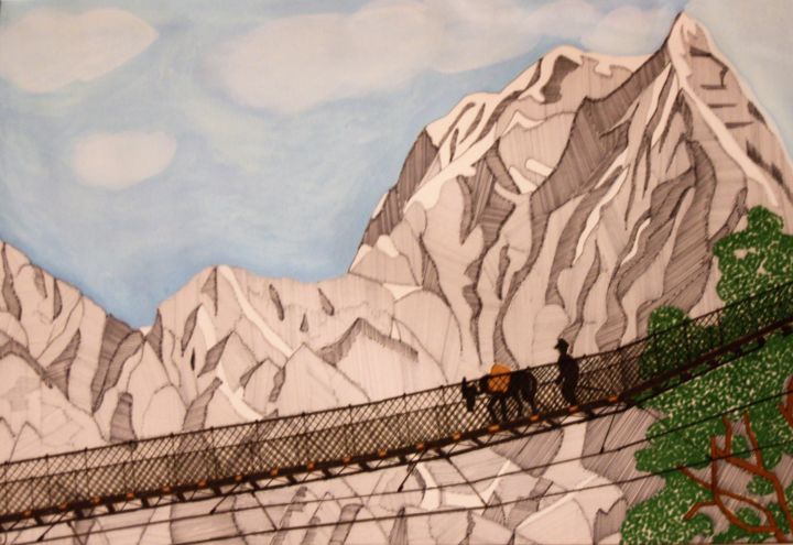 Dessin intitulée "chemin" par Claude Martine Jeannoel, Œuvre d'art originale, Encre