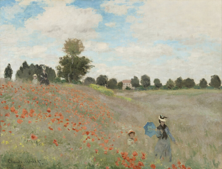 Schilderij getiteld "Champ de coquelicots" door Claude Monet, Origineel Kunstwerk, Olie