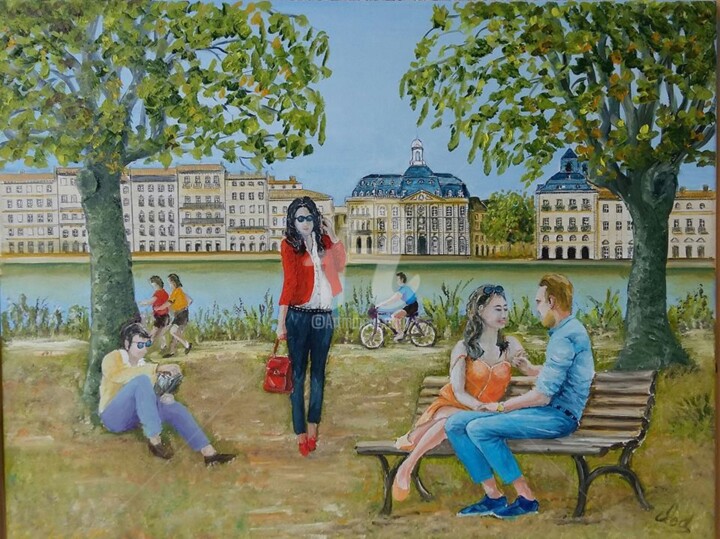 Painting titled "elles-sur-l-autre-r…" by Claude Mornet, Original Artwork