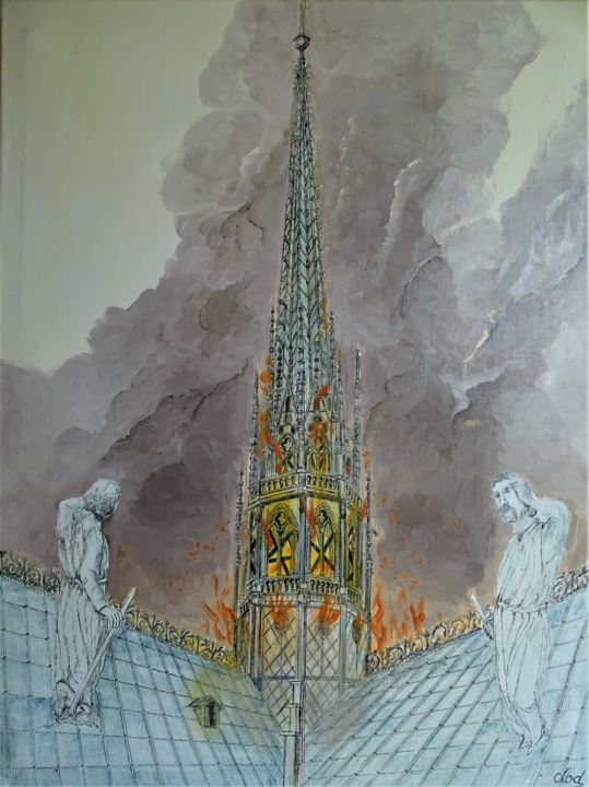 Pittura intitolato "Flèche en feu sous…" da Claude Mornet, Opera d'arte originale, Olio
