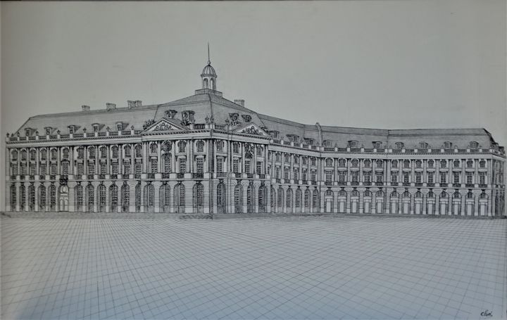 "Place de la Bourse…" başlıklı Resim Claude Mornet tarafından, Orijinal sanat, Mürekkep