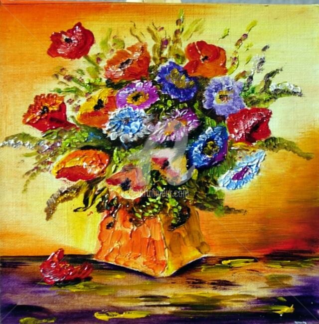 Peinture intitulée "bouquet de fleurs" par Claude Mornet, Œuvre d'art originale
