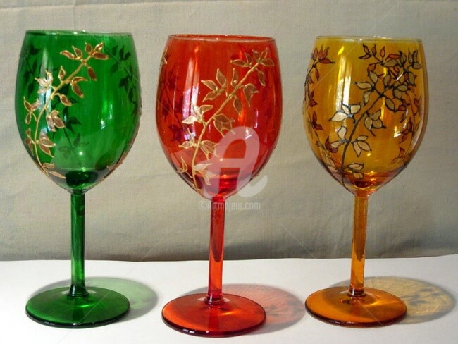 Escultura intitulada "verres colorés" por Claude Mornet, Obras de arte originais